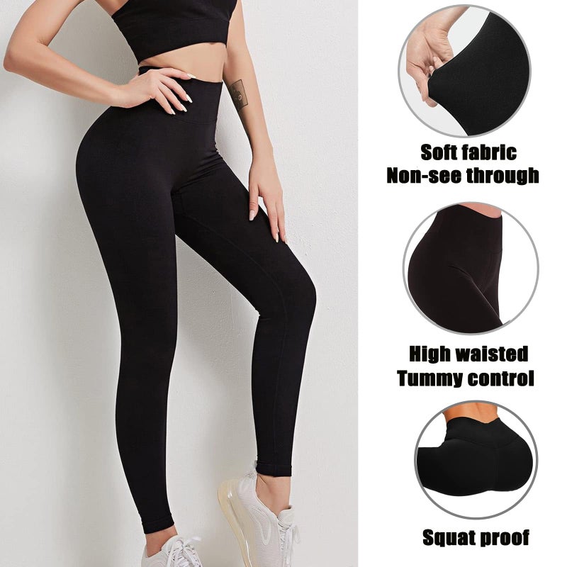 Hi Clasmix 2 Pack Leggings for Women Black S-M-High Waisted Tummy Control Soft Casual Workout Black Yoga Pants with Pockets - Image 4
